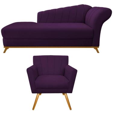Imagem de Kit Diva Recamier Vanessa 185cm Lado Esquerdo E 01 Poltrona Laura Suede Cor Roxo