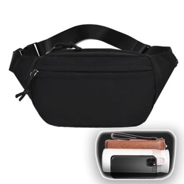 Imagem de Pochete com 2 zíperes para homens e mulheres, bolsa transversal à prova d'água de grande capacidade com alça ajustável, bolsa de quadril moderna para viajar ao ar livre, treino, corrida casual, Preto