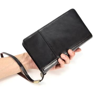 Imagem de Bolsa de mão masculina de couro genuíno para documentos, organizador de passaporte, bolsa de armazenamento com zíper para telefone, viagens, negócios, presentes essenciais, Café