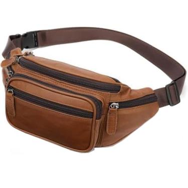 Imagem de Bolsa de couro genuíno para homens e mulheres, viagens, caminhadas, corrida, pochete e carteira para celular, Marrom, Vintage