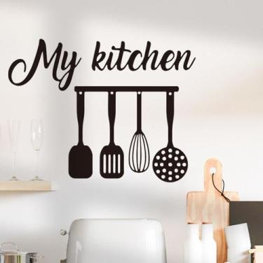 Imagem de Adesivos de parede My Kitchen Utensil Design PVC 30x30cm pretos - yiwe