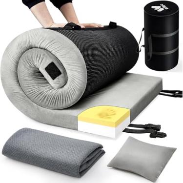 Imagem de Willpo Colchão de espuma viscoelástica de 61 cm 182,8 cm 2 3/8 polegadas portátil confortável para ambientes internos e externos, trilhas, mochila compacta, tapete de dormir, cama de hóspedes, colchão de carro, barraca, colchão de viagem
