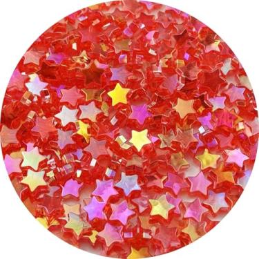 Imagem de Tingoons 450 peças de contas acrílicas em forma de estrela AB Colors contas espaçadoras de pônei soltas com orifício para fazer joias, colar, brinco, chaveiros, projetos DIY (vermelho AB)