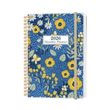 Imagem de Agenda mensal 2026 – Calendário mensal de novembro de 2025 a dezembro de 2026, agenda de 16 meses com encadernação espiral, bolso interno, fecho elástico, 14,7 cm x 21,6 cm, flor-C