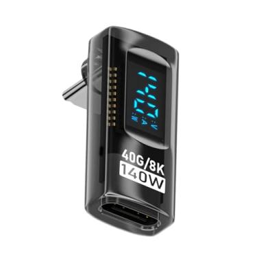 Imagem de Shakven Adaptadores de ângulo reto, adaptador USB C | Adaptadores macho para fêmea tipo C de 140 W - Testador de medidor de alimentação de 40 Gbps, adaptador de ângulo reto USB C, adaptador de