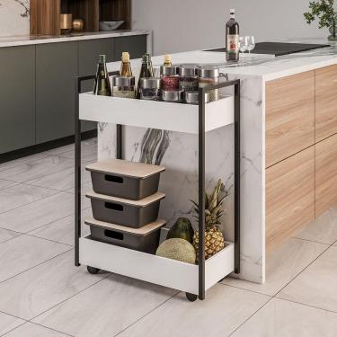 Imagem de Carrinho Gourmet Auxiliar Para Cozinha 2 Prateleiras Noah Preto M13 - D`rossi Cor Branco