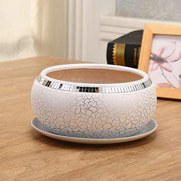 Imagem de uhyOHF Vaso de cerâmica branca moderna para uso externo/interno, suculentas, vaso de cerâmica para cactos, vasos de flores para casa e para escritório, mesa decorativa com ralo (branco - sem furos