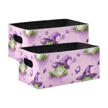Imagem de xigua Conjunto de 2 caixas de armazenamento de sapos de desenho animado, cubo de armazenamento dobrável, organizador de cestas de armazenamento para brinquedos, livros, prateleiras, armário