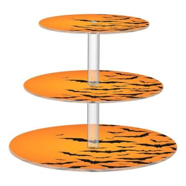 Imagem de CEBUGI Suporte de cupcake de 3 níveis para morcegos de Halloween, suporte redondo para bolo, torre, bandeja de servir em camadas de acrílico para chá, chá de bebê, casamento e mais