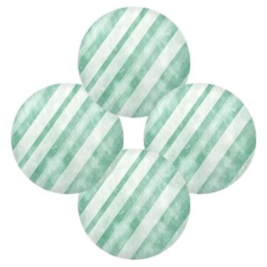 Imagem de Wassud Jogo americano conjunto de 4 tapetes de mesa redondos de linhas verdes para cozinha e jantar tapetes laváveis resistentes ao calor decoração de mesa 39 cm