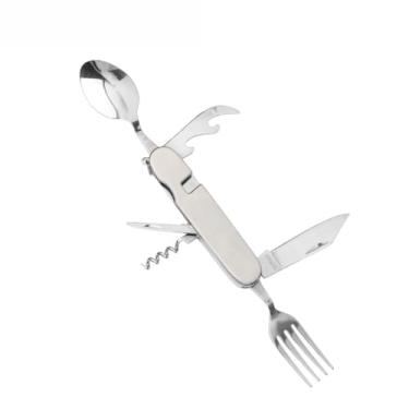 Imagem de Canivete Multifuncional Dobrável em Aço Inox 420 com Garfo, Colher, Faca, Abridor de Garrafas e Latas, Trava de Segurança, Compacto e Portátil para Acampamento, Viagens, Cursos, Aventuras e Uso Diário