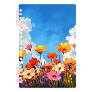 Imagem de Burbuja Caderno de flores silvestres vibrantes, papel pautado universitário A5 com 60 folhas, fichário para escritório, 1 pacote