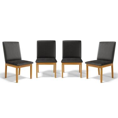 Imagem de Kit Com 4 Cadeiras Daniela Madeira Maciça Estofada Para Mesa De Jantar
