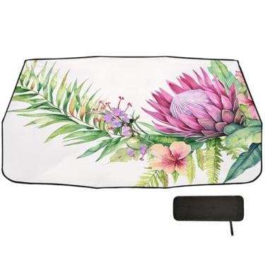Imagem de Burbuja Guarda-sol para para-brisa de carro, buquê de plantas tropicais dobrável para para-brisas bloqueiam raios UV e calor solar, adequado para caminhonete Sedan SUV na maioria dos veículos