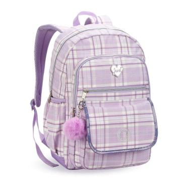 Imagem de Mochila Escolar Juvenil Volta as Aulas Pompom Bolsos Kawaii Bolso Frontal Lateral Escolar Colorido
