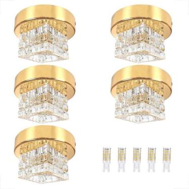 Imagem de Kit 5 Spot Cristal Quadrado Sobrepor Dourado Lavabo Bet44 + - Acienda