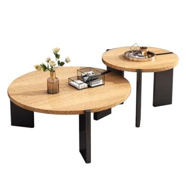 Imagem de Conjunto de 2 mesas de centro redondas, mesa de centro de madeira, mesa lateral de sofá, mesa de centro para sala de estar, quarto, escritório, varanda