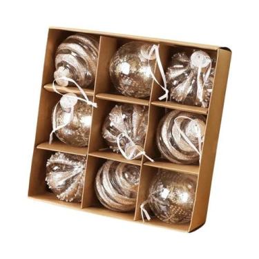 Imagem de Bolas De Natal Brancas Champagne 9 Peças 8CM Enfeites Para Árvore De N