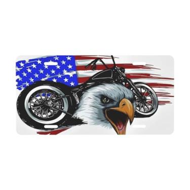 Imagem de Placa de carro decorativa de águia e motocicleta com bandeira americana. Placa de metal para carro. Placa de alumínio Noverlty impermeável Colorfast 30 x 15 cm