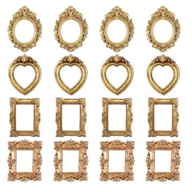 Imagem de YBEATY 16 porta-retratos vintage, pequeno, barroco, antigo, de resina antiga, para exibição em miniatura, retangular, para pendurar na parede, fotos faça-você-mesmo, decoração de festa de casamento
