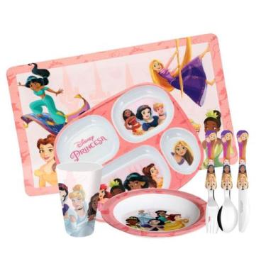 Imagem de Jogo Refeição Infantil Princesas Disney 7 Peças Prato Divisória, Prato