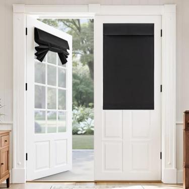 Imagem de MIULEE Conjunto de 2 cortinas de porta francesas 100% blackout de linho, persianas de janela de privacidade sem perfuração, isolamento térmico, escurecimento de quarto, sala de estar, L 66 x C 101 cm