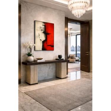 Imagem de Arte de parede em tela pintada à mão, moldura de madeira, 61 x 91 cm, arte moderna para sala de estar, sala de estar, quarto, pintura a óleo grande pronta para pendurar (elegância forte)