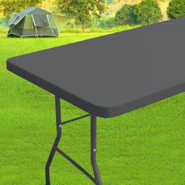 Imagem de homing Toalhas de mesa retangulares de elastano de 1,8 m, capa de mesa elástica elástica, toalha de mesa de pátio de tecido lavável para piquenique, acampamento, festa (cinza, 76 cm x 183 cm)