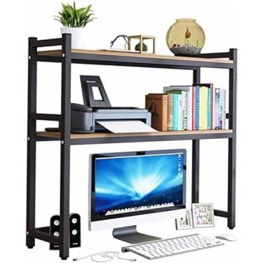 Imagem de Estante de mesa de mesa de metal para mesa de computador - prateleira organizadora ajustável, prateleira organizadora de 2 camadas de madeira e metal (A 115 x 25 x 90 cm)