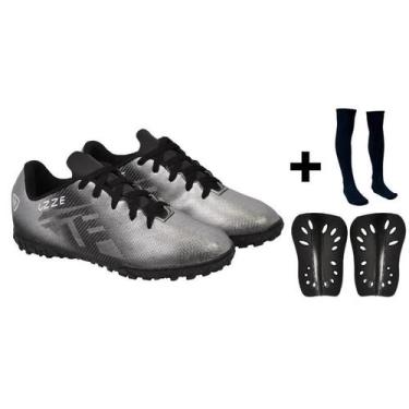Imagem de Chuteira Society Campo Costurado Adulto Gramado Travas + Meião + Canel