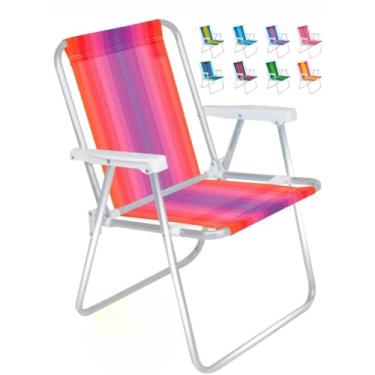 Imagem de Cadeira De Praia Alta Em Alumínio Dobrável Leve P/Lazer Camping Piscina Suporta Até 110kg