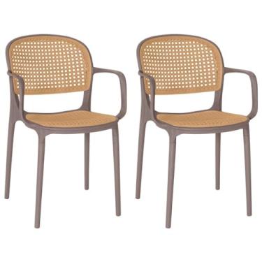 Imagem de Kit 2 Cadeiras de Jantar Roma Prática com Braços para Sala e Cozinha - Marrom Claro
