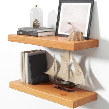 Imagem de Prateleiras flutuantes para parede, 61 cm L x 24 cm P - Prateleiras de parede rústicas de madeira maciça Douglas-Fir com suporte invisível resistente, prateleira de exibição de armazenamento de livros