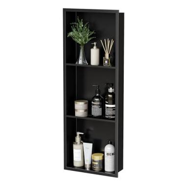 Imagem de Neohomee Nicho de chuveiro embutido de 3 camadas – sem necessidade de azulejos, prateleira de armário de parede de aço inoxidável, organizador de armazenamento de banheiro à prova d'água, fácil