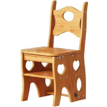 Imagem de Cadeira dobrável escada escada escada reversível escada prática, cadeira de lazer portátil de dupla finalidade, cadeira de escada de casa moderna, pegada pequena (cor: cor nogueira, tamanho: 35 * 45