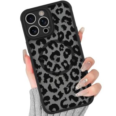 Imagem de BITOBE Capa magnética para iPhone 14 Pro [compatível com MagSafe] Capa protetora fina com estampa de leopardo fofa para mulheres e meninas (poliuretano termoplástico) macio, translúcido, preto