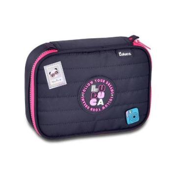 Imagem de Estojo luluca simples 22x16x6cm ref lu24640, PRETO/ROSA