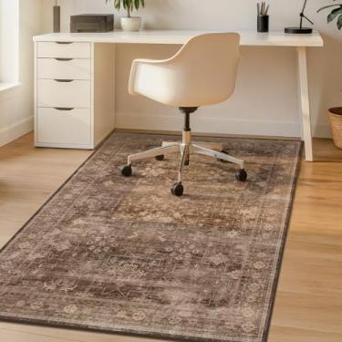 Imagem de Tapete de cadeira de escritório boho marrom para pisos de madeira dura, protetor de piso de azulejo para cadeira de jogos de computador, tapete sob a mesa com suporte ultramacio e antiderrapante
