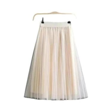 Imagem de Saia De Tule De Cintura Alta Para Mulheres, Saia Plissada De Verão Em 