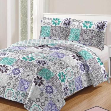 Imagem de Kit Cobre Leito Colcha Daily Casal 3 Peças Dupla Face Estampado Floral - Floral 26 - 100% Poliéster