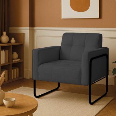 Imagem de Poltrona Sala Industrial Alta Tubo Preto Elisa Sintético Grafite D03 - D'rossi