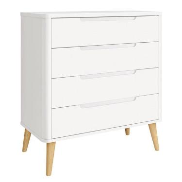 Imagem de Cômoda Gaveteiro Infantil Retrô Boom Branco Com Pés Madeira Natural - Reller