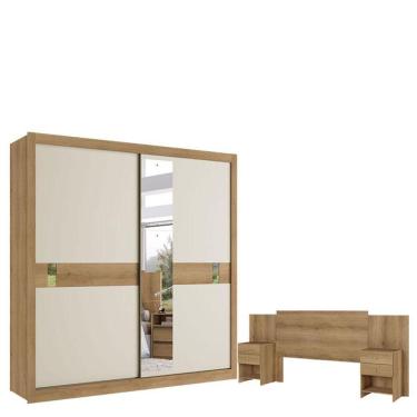 Imagem de Guarda Roupa Casal Copenhagen Glass 2 Portas Capuccino Off White Cacau Flex E Cabeceira Formosa Capuccino - Thb
