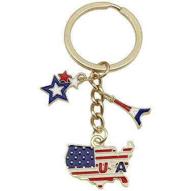 Imagem de Chaveiro Creative USA Flag, mapa dos EUA com estrelas e Torre Eiffel -