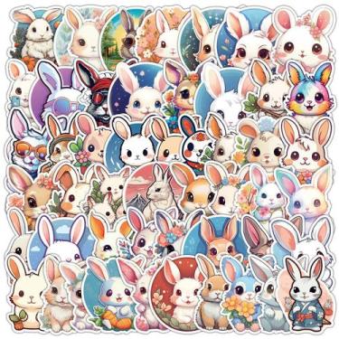 Imagem de Adesivos Cute Rabbit à prova d'água para grafite em vinil (50 unidades