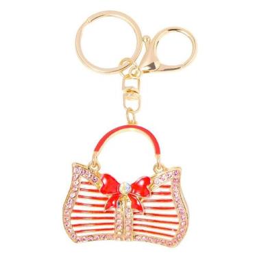 Imagem de Chaveiro, bolsa moderna vermelha e dourada com laço e strass - yiweisa
