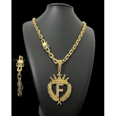 Imagem de Corrente Cadeado 8mm + Pulseira Pingente Banhado a Ouro 18K - Tojoia18