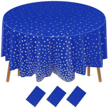 Imagem de Toalha de mesa Newwiee Round Dot Plastic 213 cm azul/prata 3 unidades