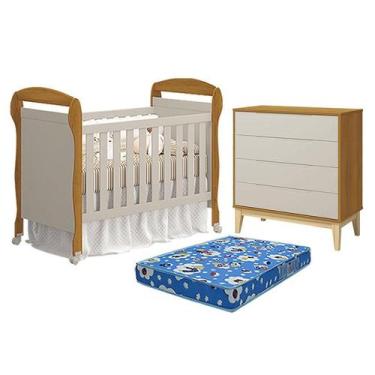 Imagem de Berço Americano Danny com Colchão Ortobom e Cômoda Gaveteiro Elfe Clas
