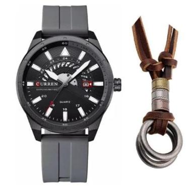 Imagem de Relógio Analógico Masculino Curren Esportivo + Colar Argola-Masculino